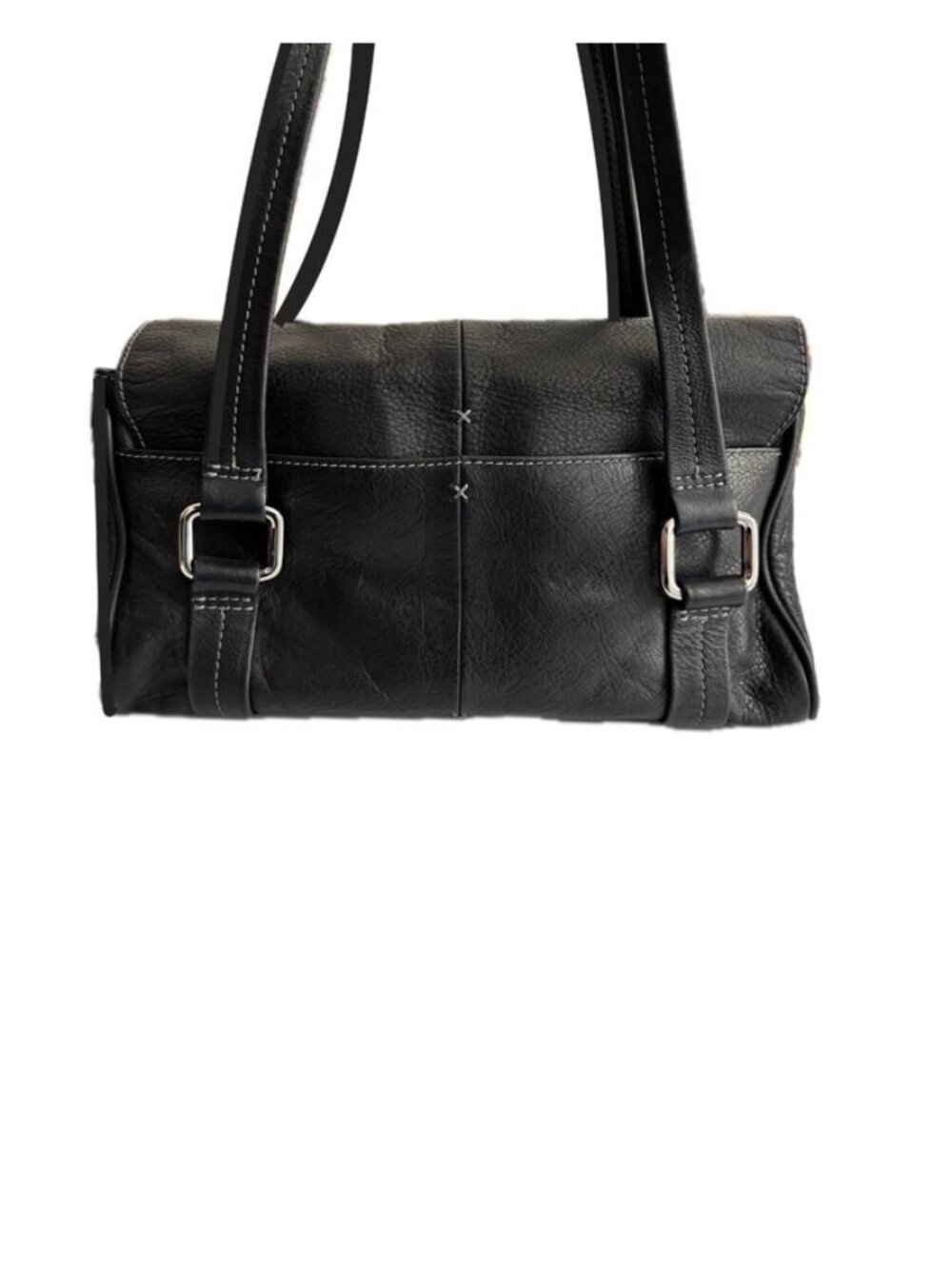 Charter Club Black Leather Bag Hand Bag Vintage Y2K Silver Hardware EUC